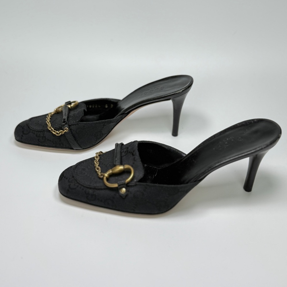 Vintage Gucci Monogram Horsebit Mule Heels in Black, Size 5b - Picture 4 of 7